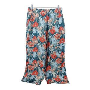 C&C California 100% Linen Palm Leaf Tropical Wide Leg Cropped Pants Women’s L